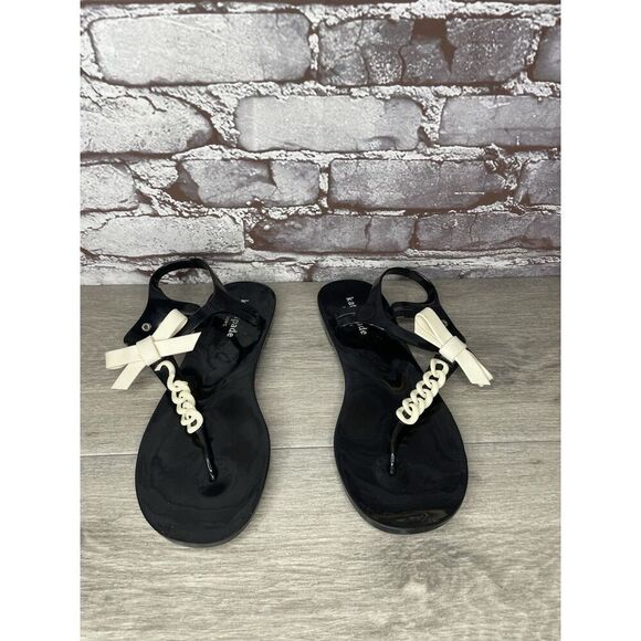 Kate Spade Bennett Black White Bow Jelly Rubber Flat Sandals Women Sz 9M US/40EU - Picture 14 of 16